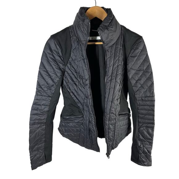 Blanc Noir Motion Panel Zip Puffer Jacket Black Hooded Size XS Mixed Media - Picture 3 of 14